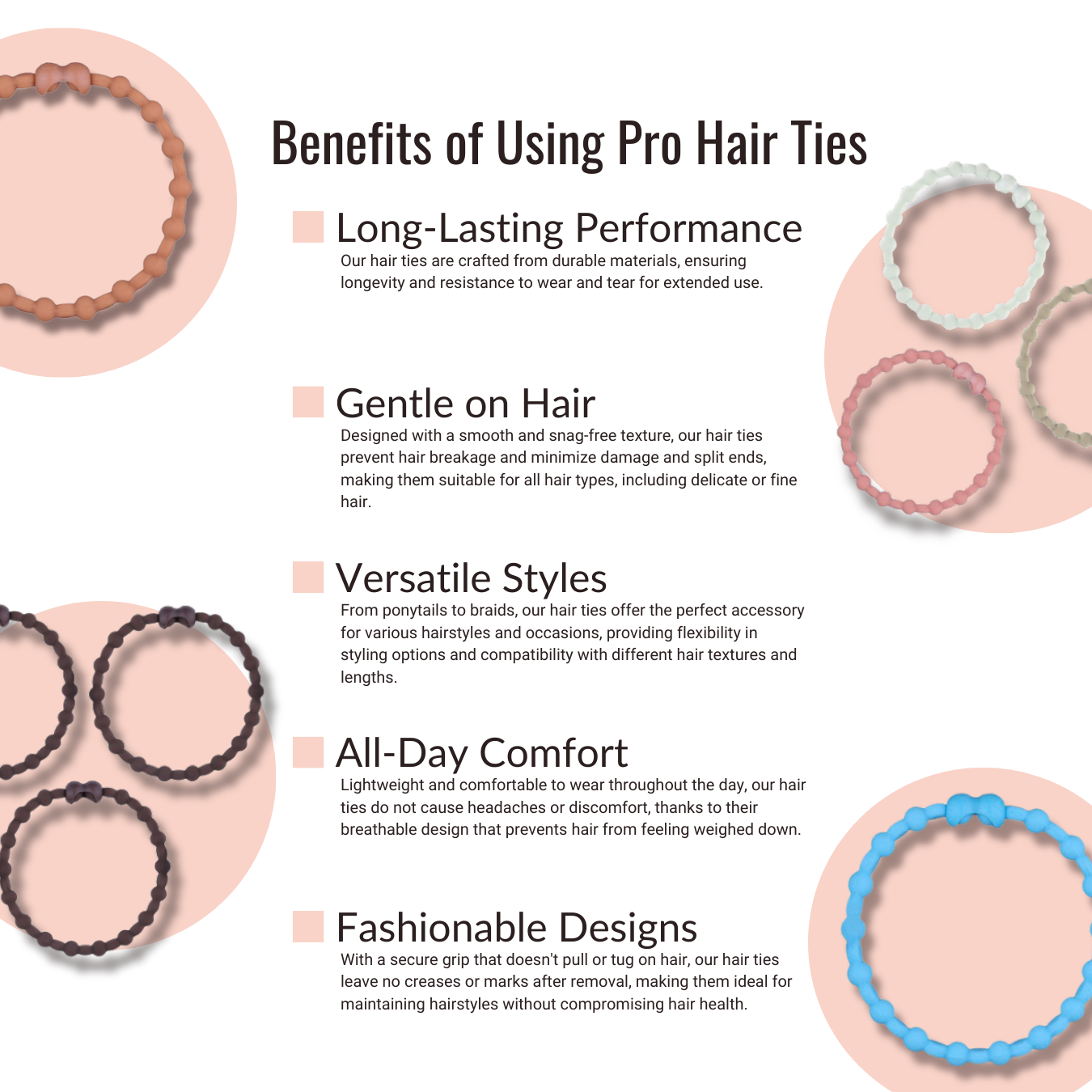 Blush PRO Hair Ties: Easy Release Adjustable for Every Hair Type PACK OF 8