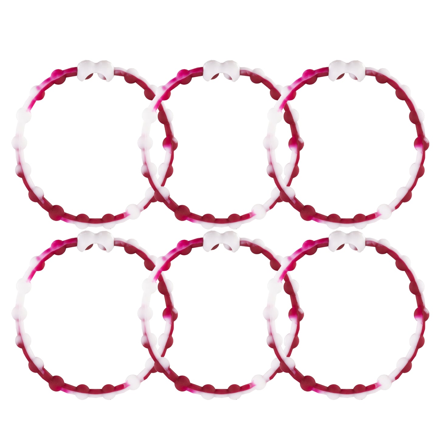 White & Maroon Hair Ties (6-Pack) - Sophisticated Style for Every Look
