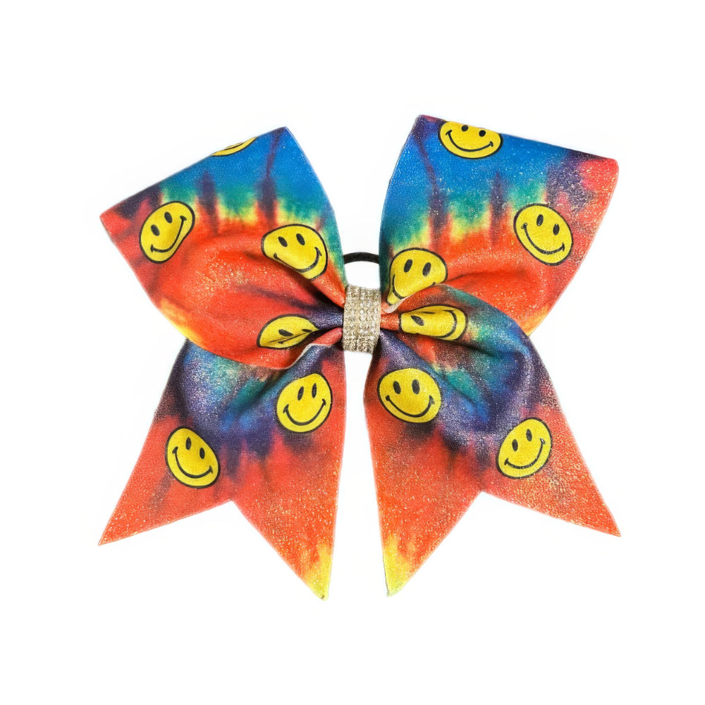 Smiley Tie-Dye Cheer Bow  Hair Accessory