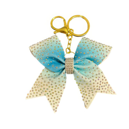 Cream and Blue Cheer Bow Hair Accessory with Glittering Rhinestones