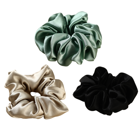 Roserel Mulberry Silk Emerald Shine Scrunchie 3 Pack