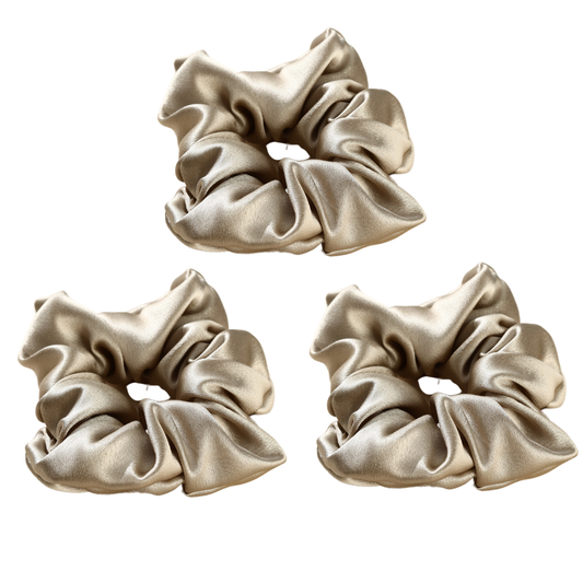 Roserel Mulberry Silk Silver Platinum Scrunchie 3 Pack