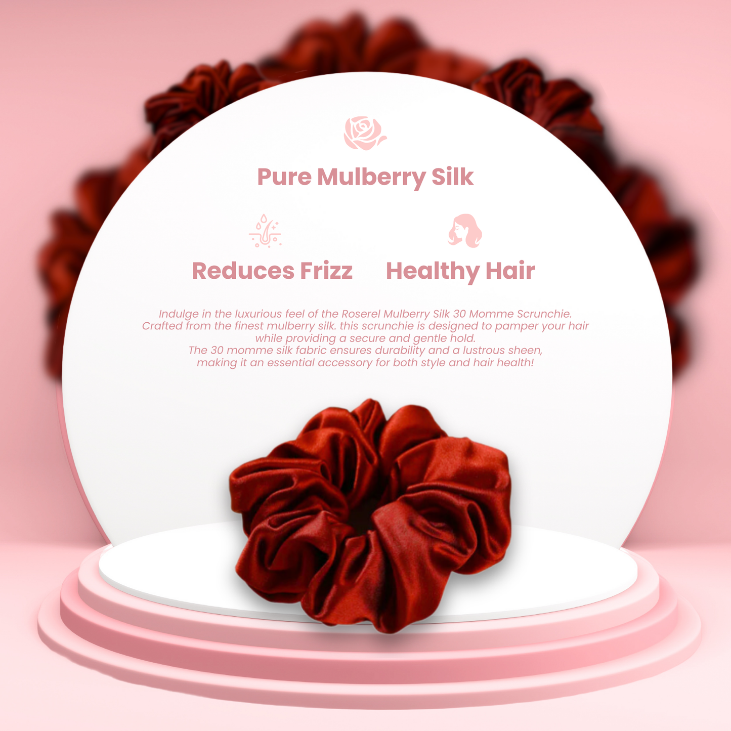 Roserel Mulberry Silk Red Ruby Scrunchie 3 Pack