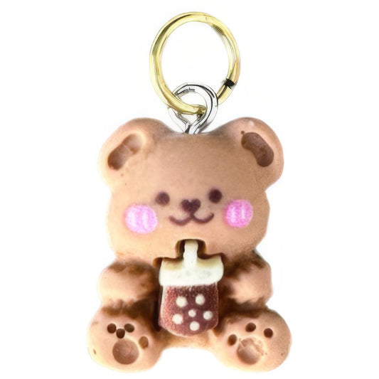 Teddy Bear with Bubble Tea Keyhole Bracelet Charm